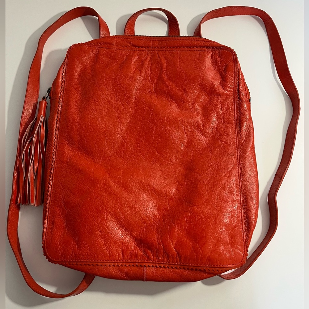 Latico Red Leather Small Backpack Scallop Edging Tassle Purse Handbag.